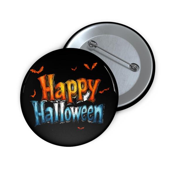 Halloween Pin Buttons Spooky Trick-or-Treat Custom Badges Set of 2 - Picture 1 of 2